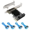 Produktbild: Ziyituod SATA Karte, PCIe 3.0, 4 Ports, 4 SATA-Kabel, Low-Profile-Halterung, Non-Raid, Booten als Systemfestplatte, für Windows XP/7/8/10/Mac/Linux, Modell 3034A