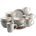 Produktbild: MÄSER 931492 Bel Tempo II Frühstück-Service für 6 Personen im Vintage Look, handbemalte Keramik, 18-teiliges Geschirr-Set, Blau, Steingut, Rauchblau