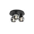 Produktbild: Qazqa Art Deco Deckenleuchte, Deckenlampe - Vidro - Schwarz mit Rauchglas, Rund, 3-flammig, 32cm, Ideal als Flur, Schlafzimmerlampe und Wohnzimmerlampe