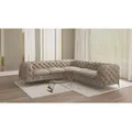 Produktbild: S-STYLE MÖBEL - Chesterfield Ecksofa Nova mit Goldene Metall Füßen aus Dunkle Creme Samtstoff, B/T/H: 264 cm/ 264 cm/ 75 cm