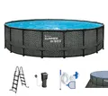 Produktbild: Summer Waves Frame Pool Komplettset | Rund 549x132 cm Rattan Optik Grau | Aufstellpool Set | Gartenpool & Schwimmbecken inkl. Filterpumpe, Bodenvlies, Abdeckplane & Einstiegsleiter