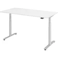 Produktbild: HAMMERBACHER VXDLR16 elektrisch höhenverstellbarer Schreibtisch weiß rechteckig, T-Fuß-Gestell silber 160,0 x 80,0 cm