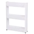 Produktbild: Urban Living Schieberegal Kunststoffregal Rollen Rollwagen Badregal Beistellwagen Nischenregal, 3 Etagen - Extra schmal - Fahrbar mit 4 Lenkrollen aus Kunststoff