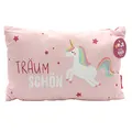 Produktbild: Dekohelden24 Kinder-Kuschel Kissen mit Einhorn/Aufschrift - Träum Schön - L/B/H ca. 40 x 13 x 23 cm, 100% Baumwolle