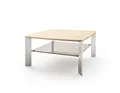 Produktbild: möbelando Couchtisch >Nelia< 80x80 cm quadratisch mit massiver Eichenplatte, Glasablage in Bronze und Edelstahl-Optik-Gestell – modernes Design, edle Materialien & hohe Stabilität