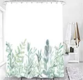 Produktbild: M&W DAS DESIGN Duschvorhang grüne Shower Curtain Badevorhang Badewannenvorhang Blätter Blumen Pflanzen Badezimmer Textil Vorhang mit Antischimmel Effekt waschbar badewanne inkl. 12 C-Ringe 180x200cm