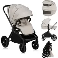 Produktbild: Lionelo Kombikinderwagen Mika Plus 2 in 1 bis 38 Monate (22kg), XXL-Verdeck mit UPF50+, 3-stufige Verstellung des Elterngriffs - Beige - Beige