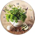 Produktbild: ARTland Glas Wanduhr Quarzuhr - schwarzer Zeiger Verschiedene Kräuter - Küche Größe: 30x30 cm