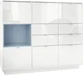 Produktbild: Vladon Highboard Sideboard Metro V2, Germany, Korpus in Weiß Hochglanz / Fronten in Weiß Hochglanz mit Einsatz in Denim matt