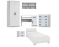 Produktbild: Deine Möbel 24 Jugendzimmer-Set INGE Jugendzimmer Jugendmöbel Kinderzimmer komplett 6-teilig, (Kindermöbel aus Laminatplatte, 6-tlg., Bett, Nachttisch, Schreibtisch, Hängeregal, Kleiderschrank, Kommode), Kinderzimmer Set Weiß Griffe Rosa Blau Grün Grau Weiß Sonoma