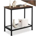 Produktbild: tectake® Beistelltisch Holz + Metall, Nachttisch schmal, Couchtisch mit Gitterablage, Konsolentisch, Tisch Wohnzimmer, Deko Schlafzimmer, Blumenständer - Industrial Holz dunkel, rustikal