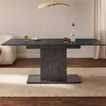 Produktbild: B&D home Esstisch Bosco | ausziehbar 120-160x80 cm 4-6 Personen Küchentisch Holztisch mit Säule für Esszimmer, Küche | skandinavisch modern Design | Marmor Optik, 11201-BM-MSCH