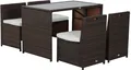 Produktbild: Outsunny 5tlg. Polyrattan Gartenmöbel Rattan Essgruppe Gartenset Sitzgruppe Sofa Garnitur Stahl Braun+Khaki