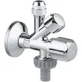 Produktbild: GROHE Eckventil WAS Kombi, für 2 Geräteanschlüsse, 10 % Cashback, 1/2 Zoll x 3/8 und 3/4 Zoll, chrom,selbstdichtend