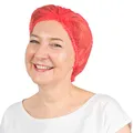 Produktbild: ARNOMED 100x Einweg Haarnetz 52 CM Rot, Einweghauben Kopf, Haube für OP, Gastronomie & Hygiene, Haarhaube Einweg, Einweg Kopfhaube, Netz für Haare, Klipphauben, Haarschutzhaube Stoff