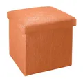 Produktbild: INTIRILIFE Faltbarer Sitzhocker 38x38x38 cm in MANDARINEN ORANGE - Sitzwürfel mit Stauraum und Deckel aus Stoff in Leinen Optik - Sitzcube Fußablage Aufbewahrungsbox Truhe Sitzbank