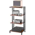 Produktbild: VEVOR Medienständer mit 4 Ebenen, Holz Medienständer mit LED-Leuchten, Audio Komponentenschrank, StereoKomponenten Rackschrank, höhenverstellbarer Medienaufbewahrungsschrank, Braun, Rollbar