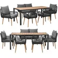 Produktbild: Garten Sitzgruppe für 6 Personen mit WPC Tisch, Sofa, Stühlen – wetterfest – Seilgeflecht – Sitzkissen – Outdoor Lounge - anthrazit/holz - Braun
