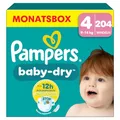 Produktbild: Pampers Baby-Dry Größe 4, 204 Windeln, 9kg-14kg, Bis zu 100% Auslaufschutz & Komfort die ganze Nacht