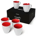 Produktbild: MIAMIO - 6 x 350 ml Kaffeetassen/Kaffeebecher Set - Tassen Set 6er Modern - Le Papillon Kollektion (Weiß-Rot)