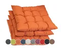 Produktbild: sunnypillow 4er Set Stuhlkissen mit Bändern 45x45 cm - Bequeme Polsterauflage 8cm dick - Auflage für Stühle/Bänke in Haus und Garten Sitzkissen Sitzauflage Gartenkissen Outdoor/Indoor - Orange