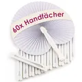 Produktbild: WeddingTree 60x Handfächer Hochzeit - Weiß - Papierfächer Hochzeit mit Griff und Verschluss - Handfächer weiß für Sommer, Events & Hochzeitsdeko - Fächer Hochzeit Gäste - Hochzeitsfächer