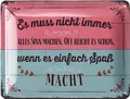 Produktbild: LANOLU Retro Blechschild 'es muss nicht immer alles Sinn machen', vintage Metallschilder mit Sprüchen, Shabby Chic Deko Küche und Garten, lustige Schilder aus Metall 15x20cm