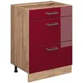 Produktbild: Vicco Küchenunterschrank, Rot, Honigeiche, Holzwerkstoff, 3 Fächer, Rechteckig, 60x81.6x46 cm, Küchen, Küchenmöbel, Küchenschränke, Küchenunterschränke