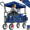 Produktbild: KESSER® Bollerwagen faltbar mit Dach Handwagen Transportkarre Gerätewagen | inkl. 2 Netztaschen und Einer Außentasche | klappbar | Vollgummi-Rei... - Blau