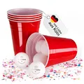 Produktbild: Vivaloo Partybecher 100 Stück + 12 Bälle - 473 ml Plastikbecher wiederverwendbar - Original American Red Cups 100 Stück - Partybecher Hartplastik Becher - Becher Party - Party Becher Plastik - RedCups