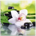 Produktbild: ARTland Wanddeko Glasbilder Wandbild Glas Bild einteilig Quadratisch Asien Wellness Zen Spa Blumen Blüten Orchideen Pflanze Steine Bambus T9IQ