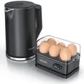 Produktbild: Arendo Frühstücks-Set Edelstahl Wasserkocher 1,5l, 6er Eierkocher, Schwarz