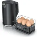 Produktbild: Arendo - Frühstücks-set Edelstahl Wasserkocher 1,5l, 6er Eierkocher, Schwarz