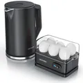 Produktbild: Arendo 1x Wasserkocher, 1,5L, schwarz + 1x Eierkocher, 1-6 Eier, schwarz