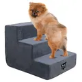 Produktbild: SPOCADO Albion Haustiertreppe | 3-stufige Hundetreppe mit Plüschbezug | Katzentreppe für Sofa, Bett & Auto | Abnehmbarer, waschbarer Bezug | bis 50kg belastbar (Grau, 34 x 38 x 46 cm, 3)
