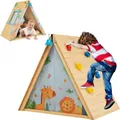 Produktbild: COSTWAY 2 in 1 Kinderspielhaus mit Klettersteine, Kinderzelt Holz Spielhaus Kinder Holzhaus Kletterdreieck 115x77x100cm