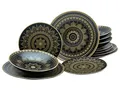 Produktbild: CreaTable, 23588, Serie MANDALA GOLD - Schwarz, 12-teiliges Geschirrset, Teller Set aus Steinzeug, spülmaschinen- und mikrowellengeeignet, Qualitätsproduktion