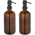 Produktbild: Relaxdays - Glas Seifenspender, 2er Set, Edelstahl-pumpkopf, Nachfüllbar, Bad, Küche, Flüssigseifenspender, 500 Ml, Braun