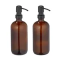 Produktbild: Relaxdays Glas Seifenspender, 2er Set, Edelstahl-Pumpkopf, nachfüllbar, Bad, Küche, Flüssigseifenspender, 500 ml, braun