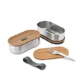 Produktbild: BLACK + BLUM Bento Box Edelstahl mit Bambusholzdeckel, 2 x 500 ML | Sara Kiyo Popowa Edition | 2x auslaufsichere Edelstahl Dose mit Gabel, Bambusdeckel/Schneidebrett & Trennwand | Bento Box Erwachsene