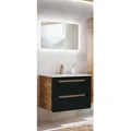 Produktbild: Badmöbel Waschplatz Set In Seidenmatt Dunkel Anthrazit Mit Wotan Eiche Nb. New-luton Mit 81 Cm Keramik-waschtisch & Led-spiegel, B/h/t Ca. 81/200/46 Cm