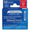 Produktbild: TESTAmed® GlucoCheck ADVANCE Teststreifen 1 Packung = 50 Blutzucker Teststreifen + 10 Soft-Lanzetten