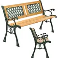 Produktbild: Juskys Gartenbank Sanremo – 2-Sitzer Holzbank mit Armlehnen & Rückenlehne – wetterfeste Sitzbank 122x54x73 cm - Seitenelemente aus Gusseisen - Braun/Schwarz