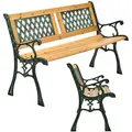Produktbild: Juskys Gartenbank Sanremo – 2-sitzer Holzbank Mit Armlehnen & Rückenlehne – Wetterfeste Sitzbank 122x54x73 Cm - Seitenelemente Aus Gusseisen