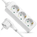 Produktbild: deleyCON 3 Fach Steckdosenleiste mit Flachstecker Stromleiste für Innenbereich 1,4m Kabel Flachkontakt-Stecker Robustes Kunststoffgehäuse Weiß