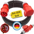 Produktbild: Starkstromkabel 32A 5m H07RN-F 5x4 Starkstrom Verlängerungskabel CEE Verlängerung 32 Ampere Kabel 5x4mm2 Baustelle Werkstatt Industrie Geeignet Outdoor IP44 Spritzwassergeschütz
