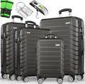 Produktbild: tillvex® Reisekoffer Set 4-TLG. + Gepäckwaage, 8X Koffergurte & 4X Kofferanhänger | Kofferset 4 Rollen | Trolley Gepäck Koffer TSA Schloss | Rollkoffer Hartschalenkofferset S-M-L-XL (Anthrazit)