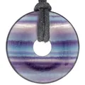 Produktbild: Fluorit bunt Donut 30 mm Anhänger mit Baumwollband | Edelsteinschmuck