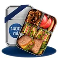 Produktbild: boddels Edelstahl Brotdose mit Fächern 1.400ml | inkl. flexiblem Trenner | Brotbox Kinder mit Unterteilung | Brotzeitbox für Kita, Schule, Arbeit | Lunchbox Kinder mit Fächern | Brotdose Erwachsene