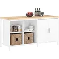 Produktbild: SoBuy KNL09-WN Kücheninsel freistehend Küchenschrank Highborad Kommode Schrank Sideboard Bartisch Buffet Weiß-Natur BHT ca. 170x89x60cm
